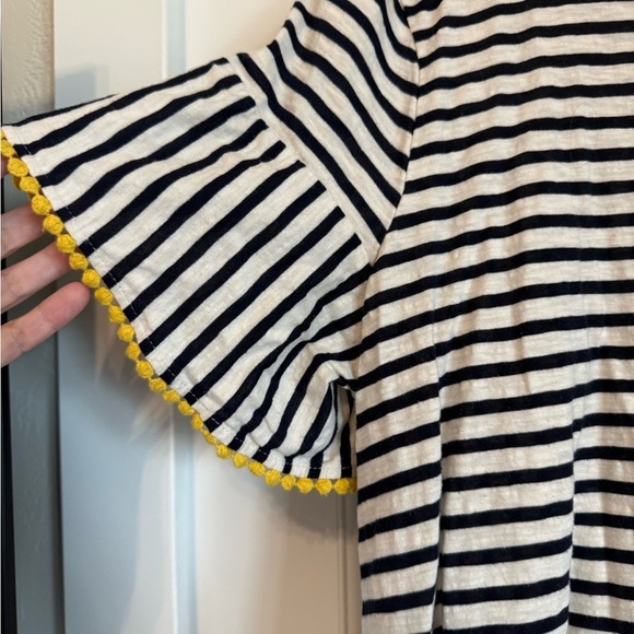 Navy striped short sleeve women's blouse XL with yellow sleeve detail - Picture 5 of 5